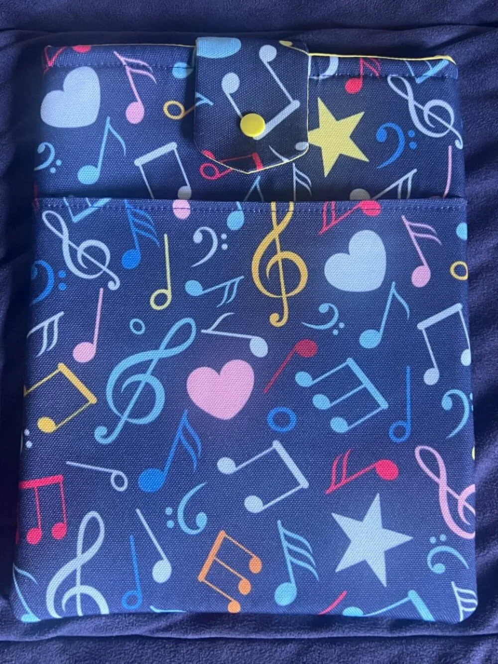NWOT Music Note Small Book Sleeve, Corner Bookmark, Front Pocket